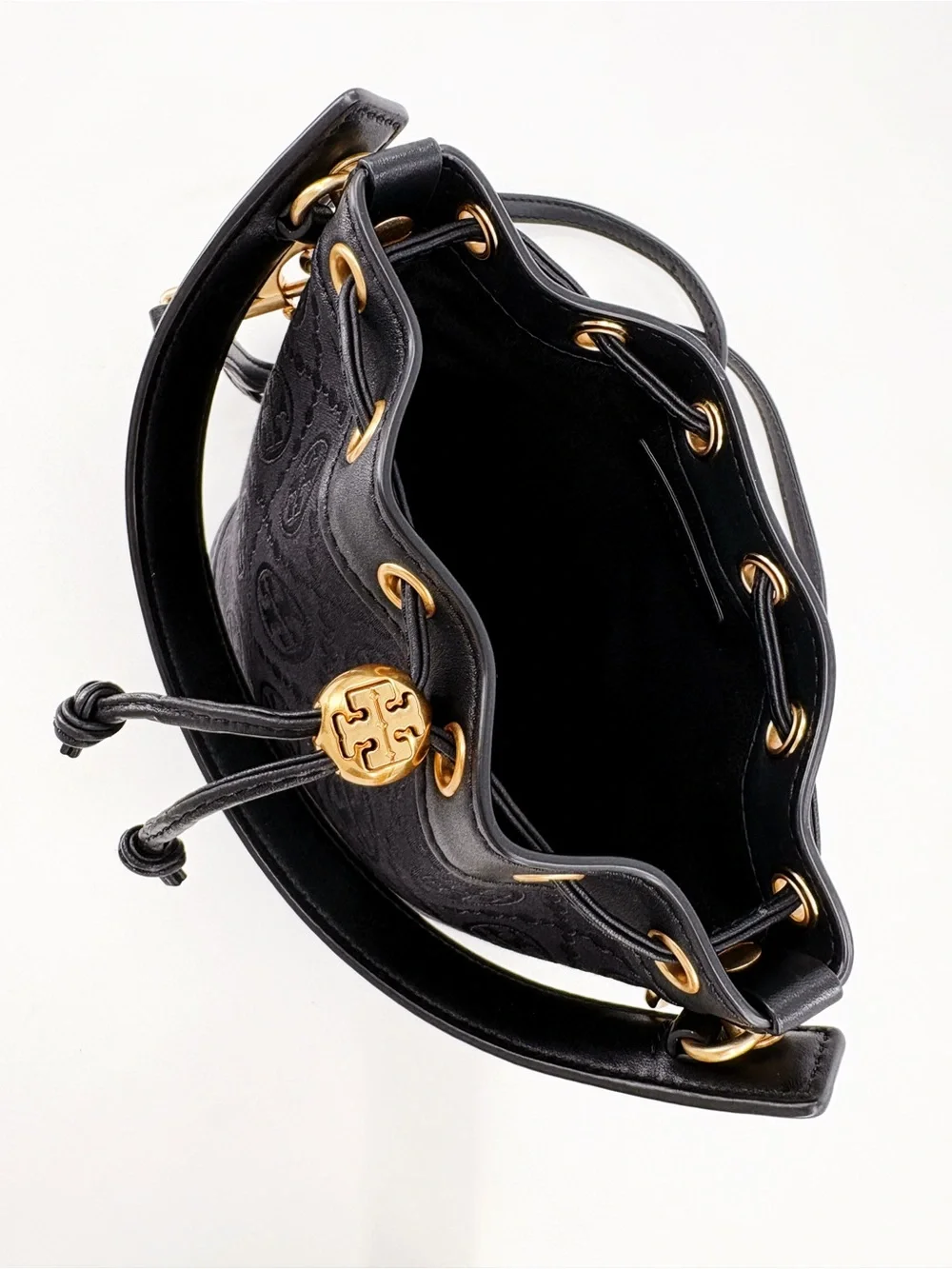 TORY BURCH T Monogram Jacquard Mini Bucket Bag Black Crossbody
